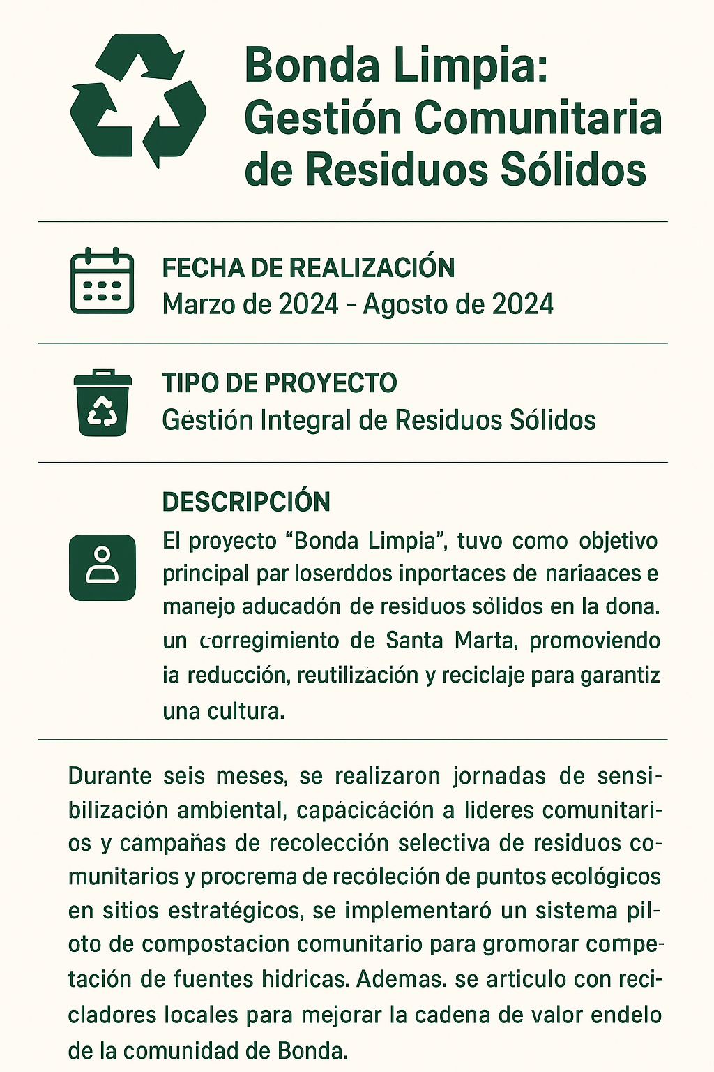 Bonda Limpia: Gestión Comunitaria de Residuos Sólidos